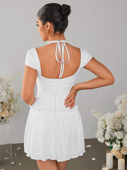 Cut Out Halter Ruched Mini Dress