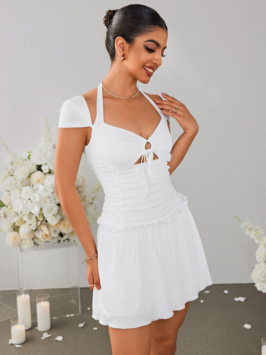 Cut Out Halter Ruched Mini Dress