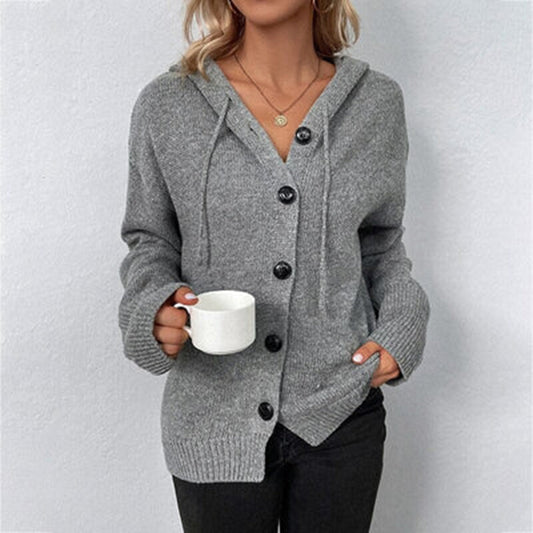Aria Women’s Hooded Knit Open Front Button Cardigan