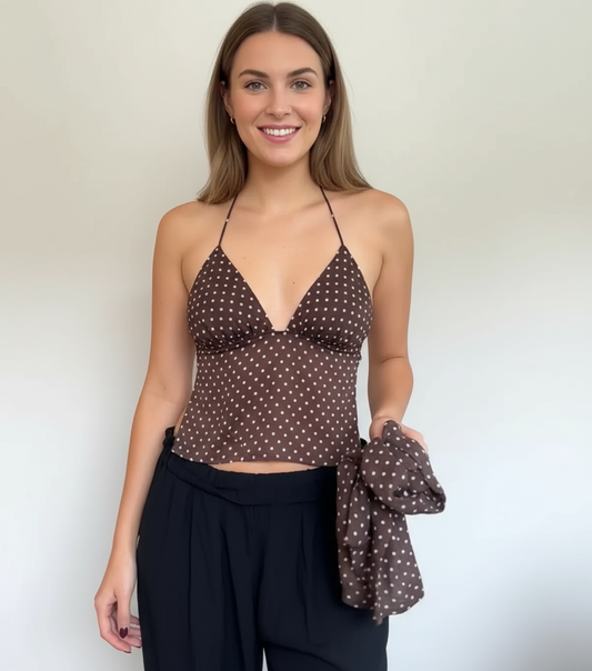 Polka Wrap Top- Brown
