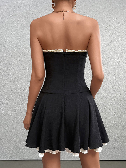Lace Trim Backless Tube Dress