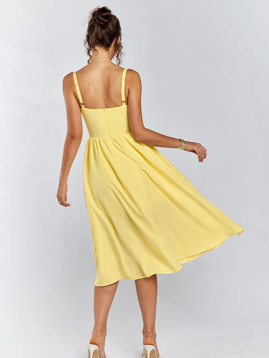 Lace Trim Tie Front Split Thigh Cami Dress