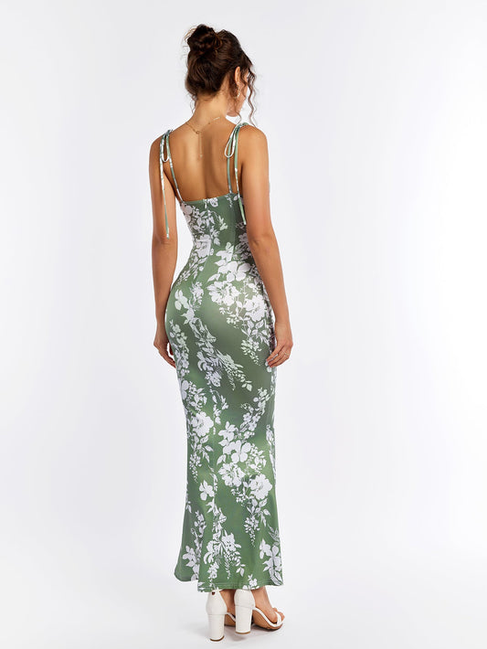 Lace-Up Straps Tie Front Floral Bodycon Dress(Petite Version)