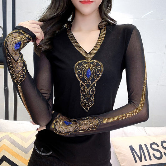 Now or Never Rhinestone Mesh Blouse