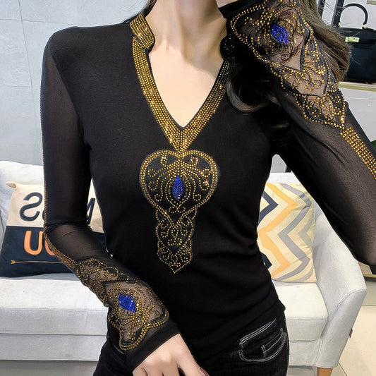 Now or Never Rhinestone Mesh Blouse