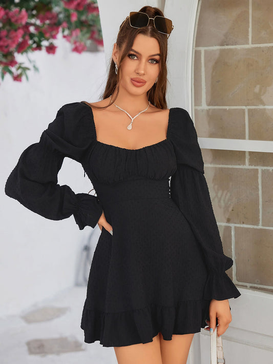 Lantern Sleeve Ruched Mini Dress