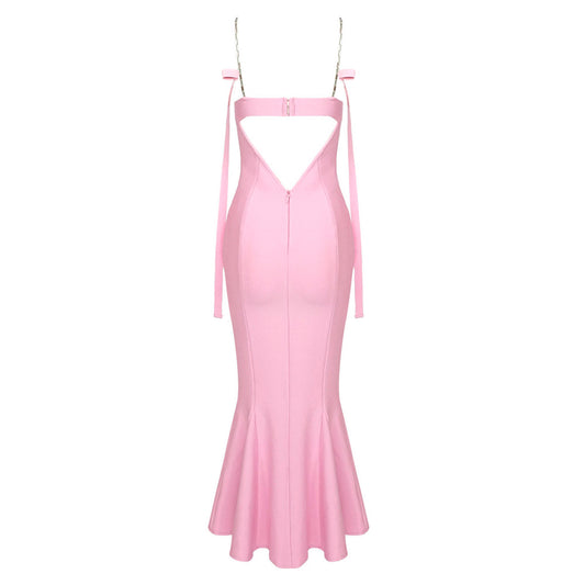 ARINNA PINK FRILLED BOTTOM BODYCON MIDI Dress