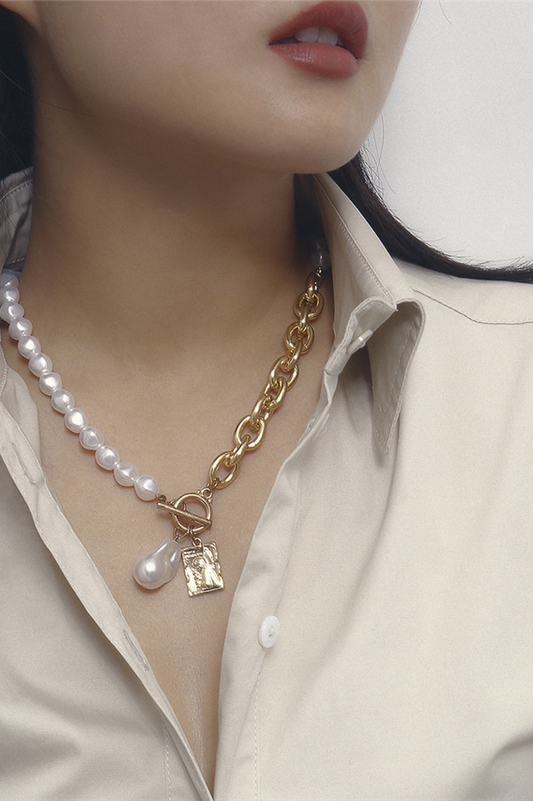 Gothic Baroque Pearl Angel Pendant Choker Necklace