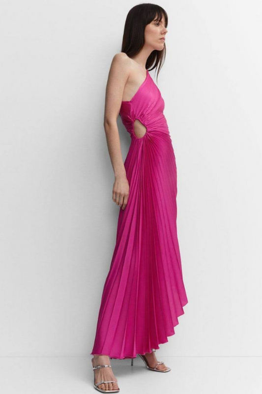 Catalina One Shoulder Pleated Satin Dress