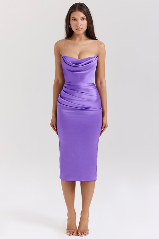 Santana Violet Satin Strapless Corset Dress