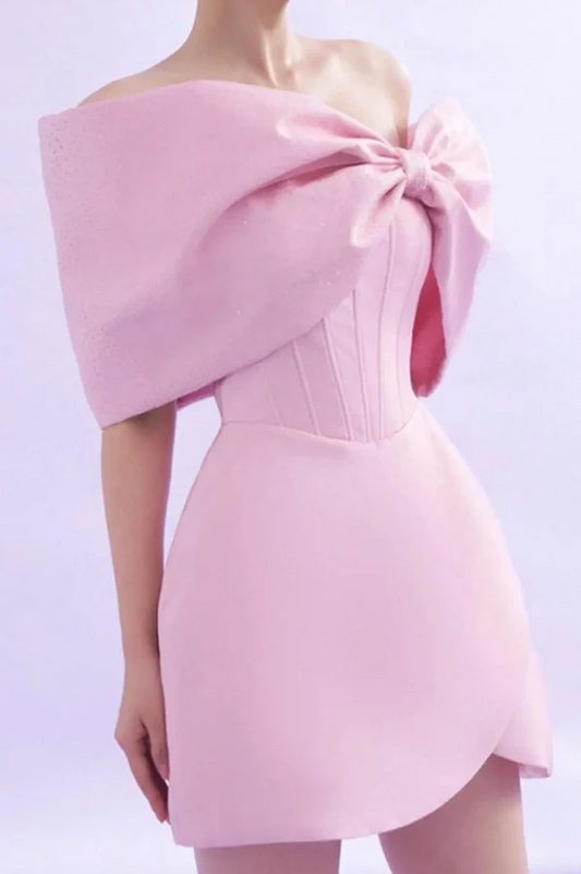 Adah Pink Bowknot Mini Corset Dress