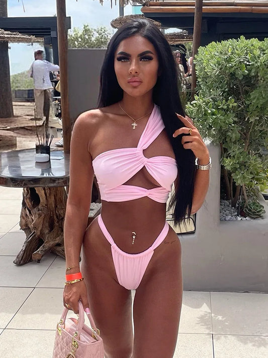 One-Shoulder Hollow Swim Dress