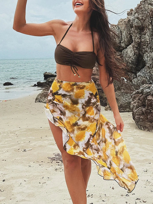 Shirring Print Swim Dress