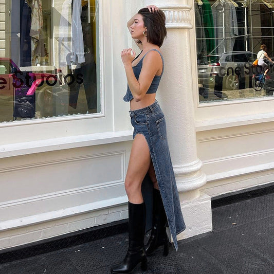 MIKA HIGHT SIDE SLIT DENIM MAXI Skirt