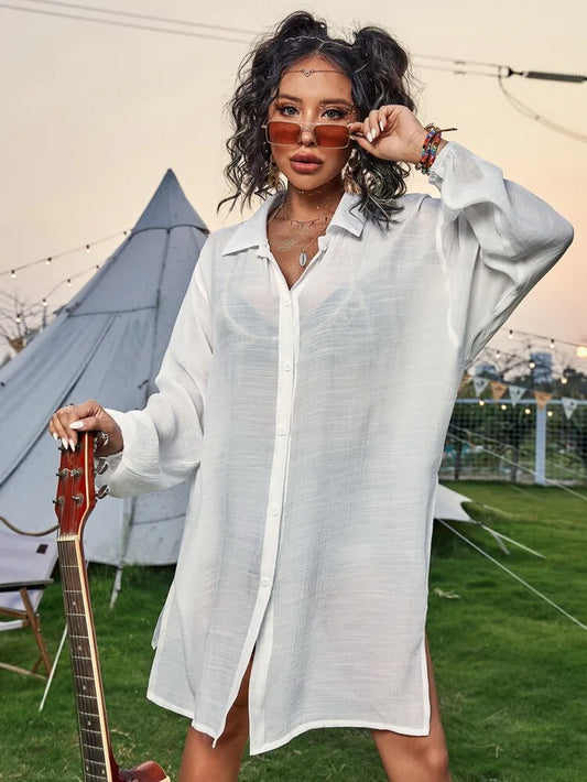 Drawstring Hollow Beach Cover-Up