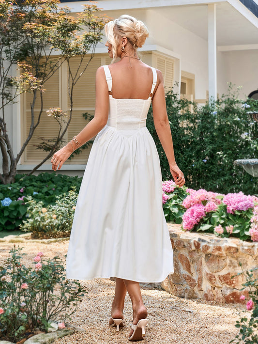 Tie Front Square Neck Shirred Ruched Sundress