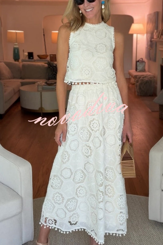 Capri Bloom Skirt – Embroidered Lace Tassel Midi