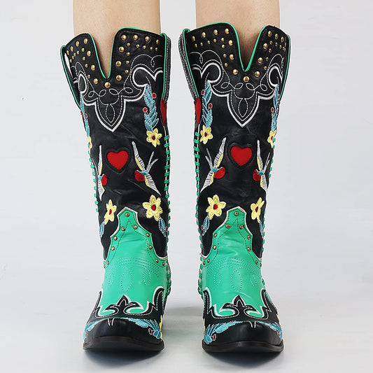 Aurora Women’s Embroidered Cowboy Boots with Heel