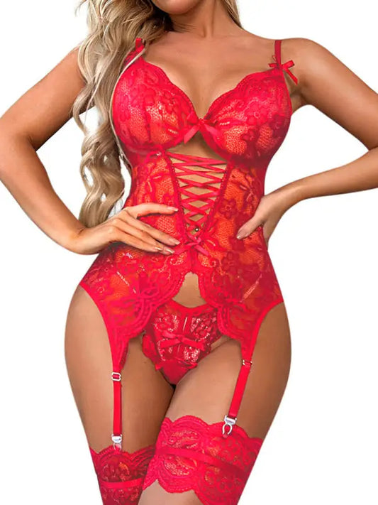 Bonfire Night Lace 3-Piece Garter Set