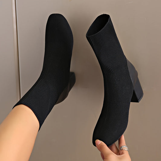 Aria Women’s Elegant Knit Ankle Boots with Block Heel