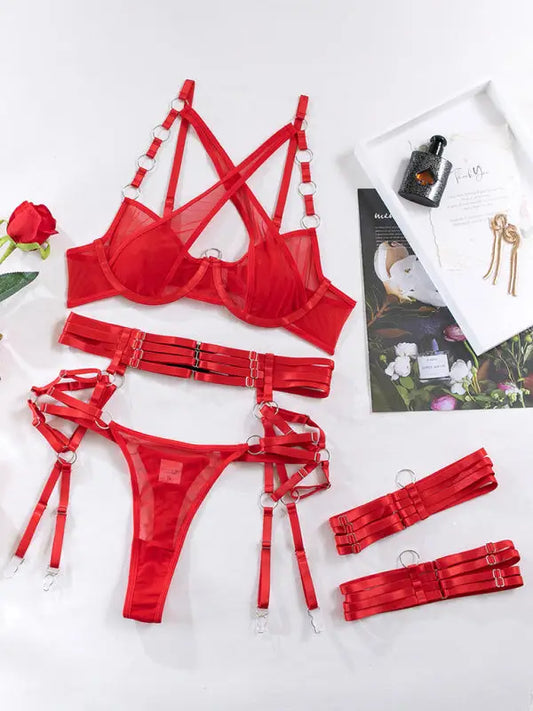 Hard To Keep - 3-Piece Velvet Lingerie Set