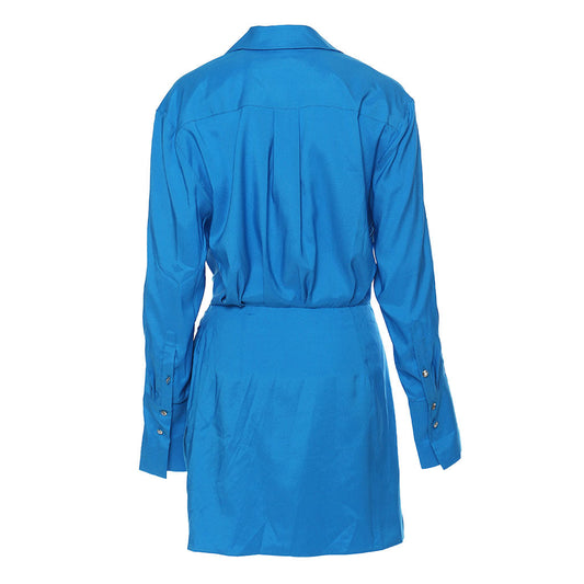 Lavish Collared V Neck Crystal Accent Long Sleeve Draped Waist Mini Shirt Dress