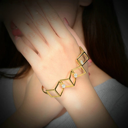 Gold Plated Geometry Palm Bangle The Back of The Hand