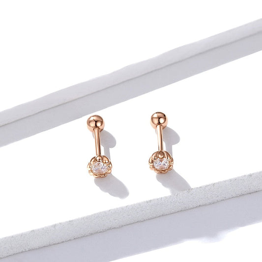 Zircon Gentle Rose Golden Color Woman Stud Earrings