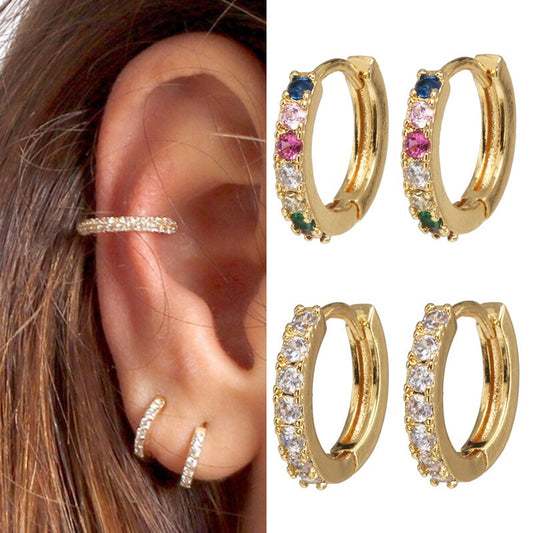 Classic Copper Gold Metal Huggies Small Hoop Women Cartilage Earrings