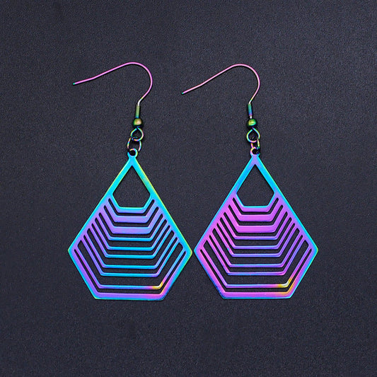 Unique Rainbow Color Stainless Steel Geomoetric Shape Woman Earrings