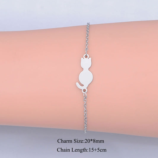 100% Stainless Steel Dainty Kitty Cat Charm Bracelet