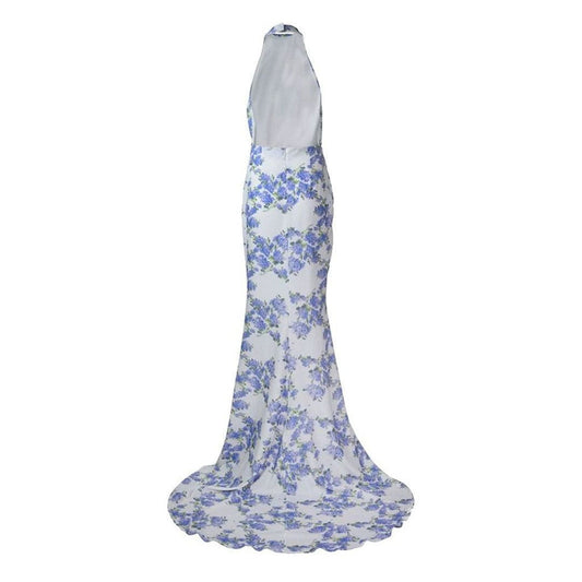 Refine Halter Ruched Flora Backless Maxi Dress