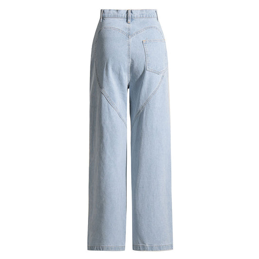 Stylish Crystal Embellished CutOut High Waist Straight Leg Denim Jeans