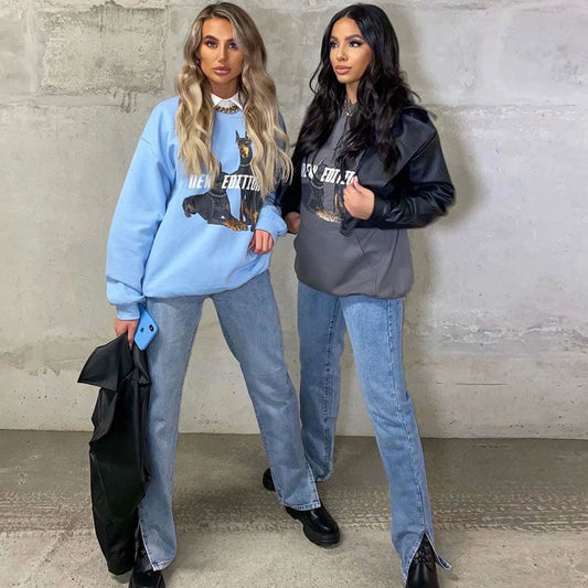 Vintage Style High Waist Side Slit Straight Leg Jeans - Dark Blue