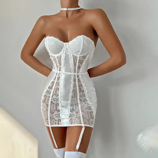 White Bridal Chemise with Sexy Lace Paneling